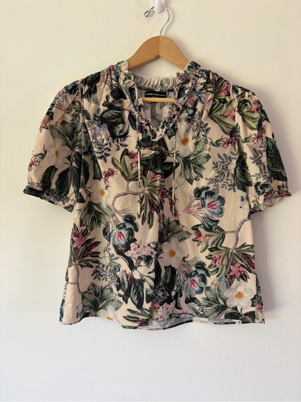 Generation Love Peri Floralâ Puff Shoulder Short Sleeve Cotton Blouse Medium